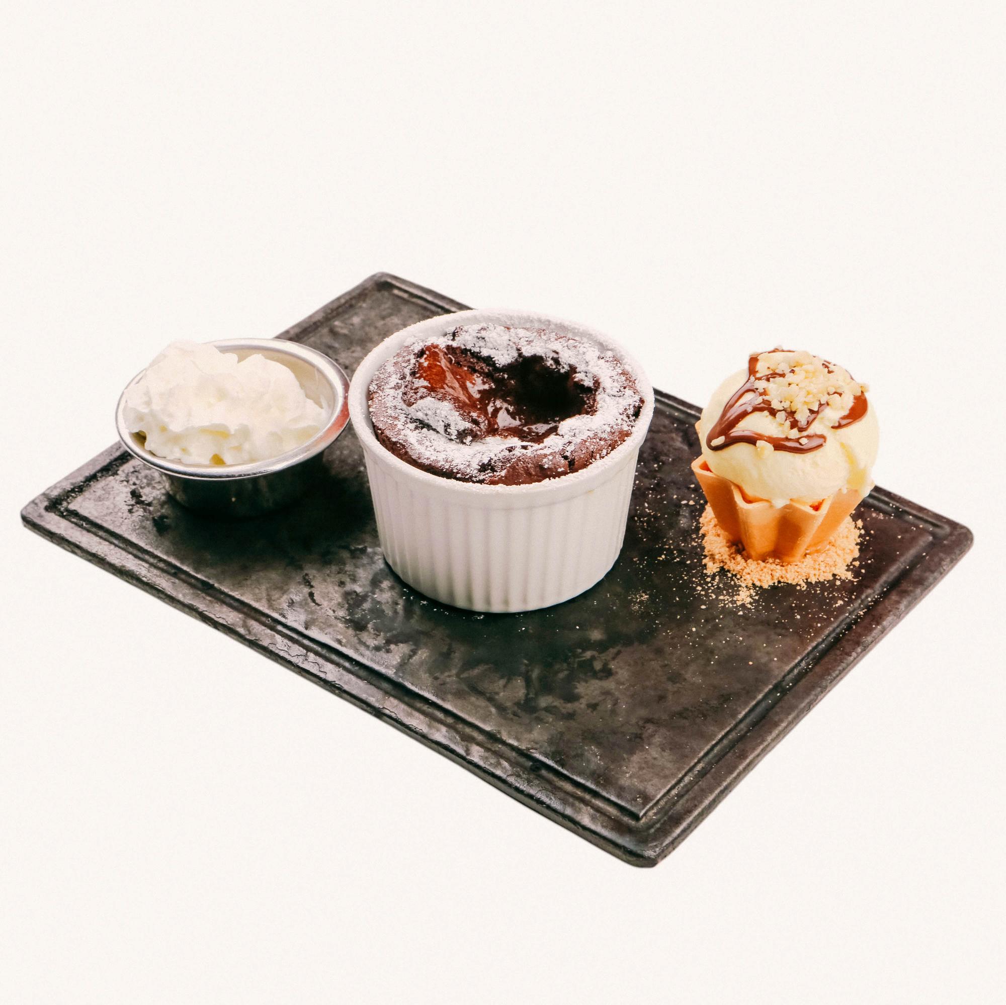 Dessert trio on slate board